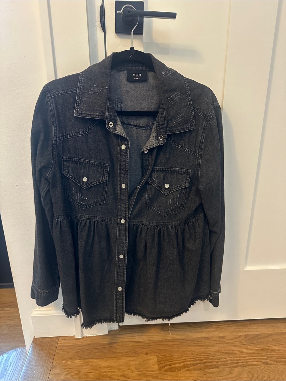 VICI Washed Black Denim Peplum Jacket